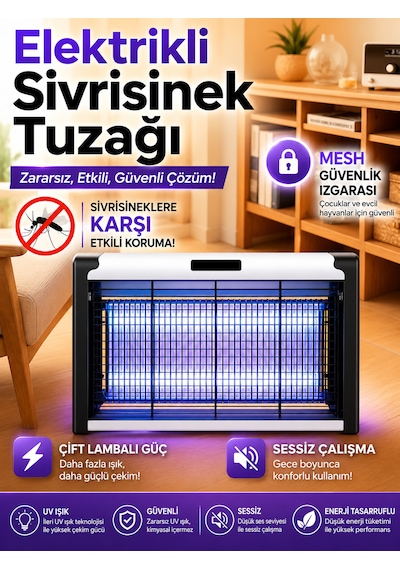 20w Çift Uva Işıklı Elektrikli Sivrisinek Kovucu Sinek Öldürücü Haşere Tuzak Cihazı 001
