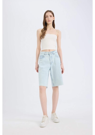 Defacto Normal Bel Jean Bermuda Şort E1149ax25spnm39 Mavi