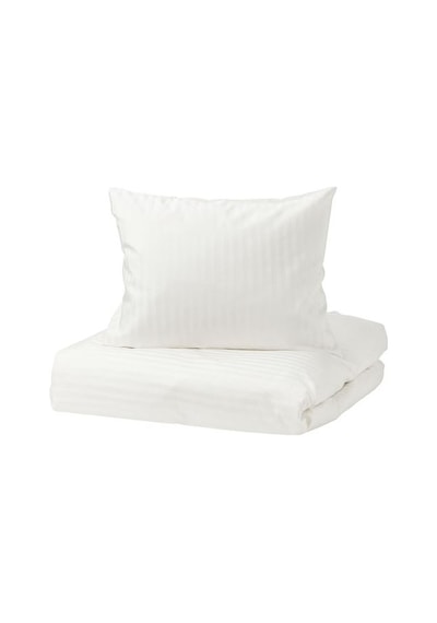 Çift Kişilik Nevresim Takımı, Beyaz-Çizgili 240x220/50x60 Cm-Pamuk-Çarşafsız Beyaz