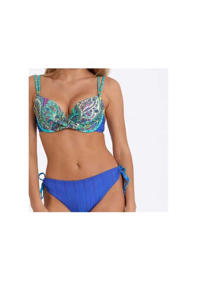 Argento Kadın Mavi Desenli Bağcıklı Slip Altlı, Double Push Up Kaplı Telli Bikini Takımı Mavi Argento Kadın Mavi Desenli Bağcıklı Slip Altlı, Double Push Up Kaplı Telli Bikini Takımı Mavi