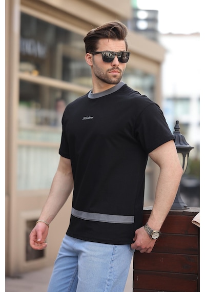 Madmext Siyah Baskılı %100 Pamuklu Erkek T-shirt E7135 Siyah