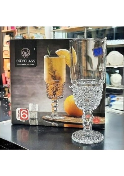 6'lı Kokteyl Cam Kadeh - 220 Ml İçecek Bardakları Kristal Tasarımlı Bardak, Şerbet Meyve Suyu Meşrubat İçki Bardağı