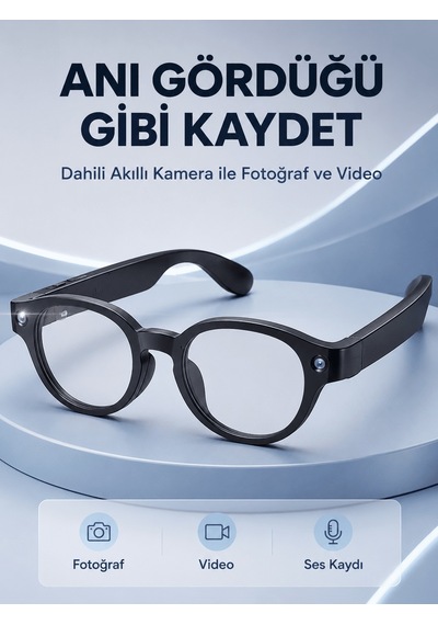 Siyah Bluetooth Akıllı Gözlük Dahili Kameralı Fotoğraf Video Kayı
