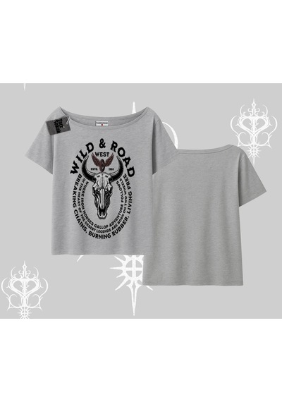 Startmore Startmore Kayık Yaka Tshirt Wild & Road Western Skull Biker Street Culture Gri