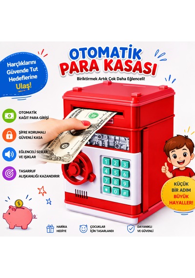 Elektronik Şifreli Para Kasası Otomatik Para Çeken, Sesli & Işıklı Çocuk Kumbarası