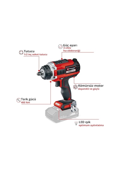 Einhell Professional Akülü Darbeli Somun Sıkma Impaxxo 18/450 Power X-change Li-ıon, 18 V, 400 Nm, 3 Vitesli Şanzıman, Kömürsüz Motor, Akü Ve Şarj Cihazı Dahil Değildir - 4510070