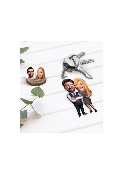 Bitmeyenkartus Kişiye Özel Sevgililer Karikatürlü Ahşap Anahtarlık-100