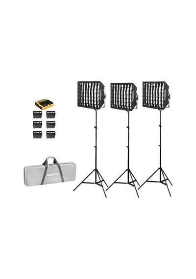 Godox - Lp600r K3 Rgb 3'lü Softboxlı Panel Led Işık Kiti Bataryalı