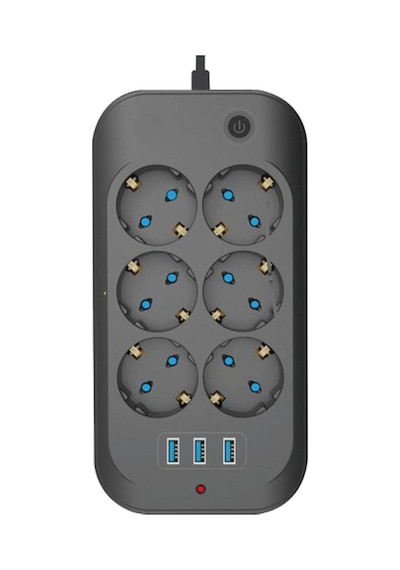 Termal Akım Korumalı 6xpriz, 3xusb 2500w, Akım Korumalı Priz
