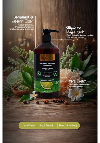 Bergamot & Yasemin Duş Jeli - Ferahlatıcı, Aromatik Ve Nemlendirici Günlük Temizlik Jeli 1000ml Bergamot - Yasemin