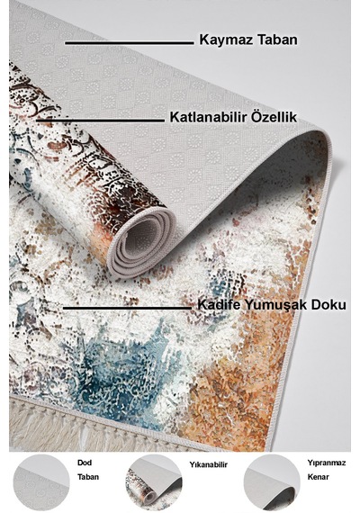 Dekoreko Kaymaz Taban Djt 3 Lü Banyo Paspas Takımı Trend Karışık Modern 609m Renkli
