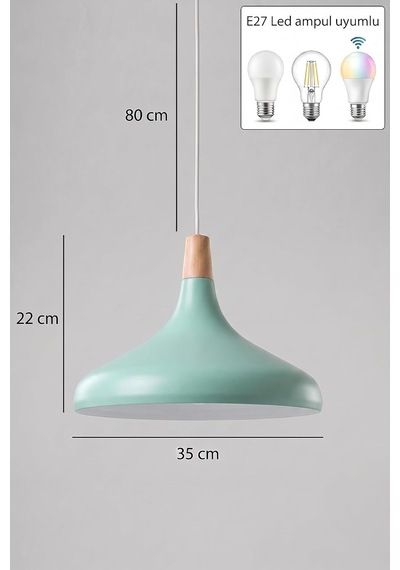 Nova Ahşap Sarkıt Avize, Bohem Tavan Lambası Ve Salon Oturma Odası Aydınlatması - Mint Yeşili - 35 Cm Modern Diğer