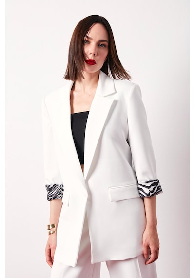 Sateen Zebra Astarlı Uzun Ceket - Ekru