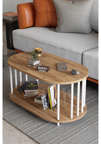 Modern Oval Orta Sehpa Çift Katlı Metal Ayaklı Salon, Ofis, Dekoratif Sehpa, Beyaz Demir Atlantik Çam Modern Oval Orta Sehpa Çift Katlı Metal Ayaklı Salon, Ofis, Dekoratif Sehpa, Beyaz Demir Atlantik Çam