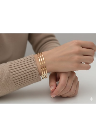 Akfecan Çelik 316l Üçlü Ajda Bilezik 60mm Altın