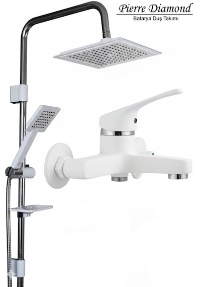 050-1 Banyo Bataryası Robot Duş Takımı Musluk Armatür Siyah Beyaz Gold Krom Renkler Beyaz - Krom