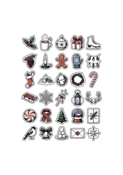 30 Adet Vintage Nostaljik Yılbaşı Sticker Seti - Defter Laptop Ajanda Süsleme Çok Renkli
