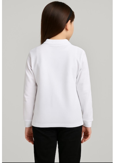 Ga&La Gala Yakalı Düz Uzunkol Unisex Tişört BEYAZ