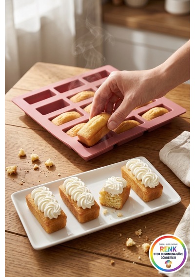 15'li Mini Kek Kalıbı Silikon Dikdörtgen Yapışmaz Kolay Çıkan Baton Financier Kalıbı 25x25 Cm Çok Renkli