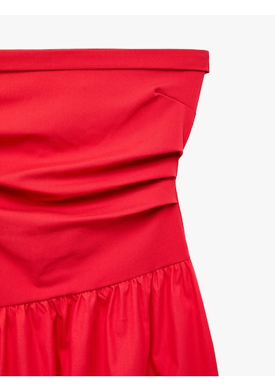 Koton Koton X Sibil Çetinkaya - Drape Detaylı Straplez Midi Elbise Kırmızı 6sak80121uk