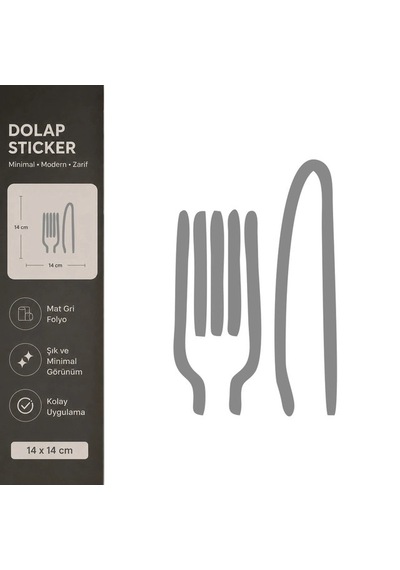 Çatal Bıçak Mat Gri Dekoratif Folyo Sticker 14x14 Cm