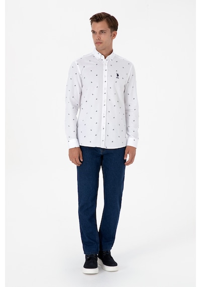 U.S. Polo Assn. Erkek Beyaz Uzun Kollu Desenli Gömlek 50316561-VR013