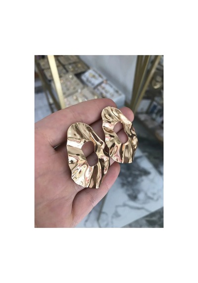 Gold Ezme Desen Küpe Altın