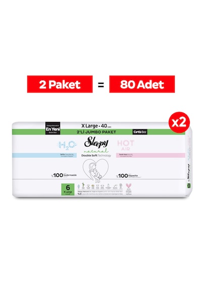 Sleepy Natural Double Soft Avantajlı Mega Paket Bebek Bezi 6 Numara Xlarge 80 Adet