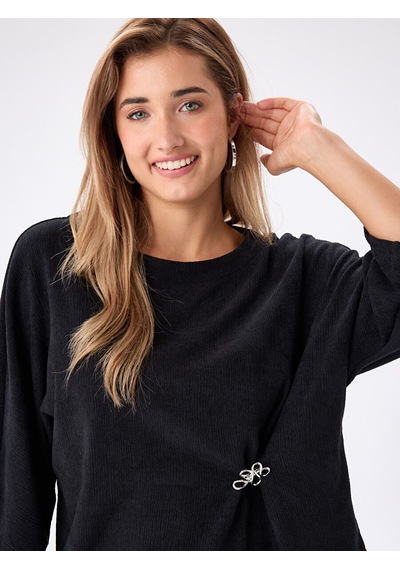 Faik Sönmez Beli Broş Detaylı 3/4 Kol Örme Tunik W27tnk012 Uw27tnk01210 Siyah