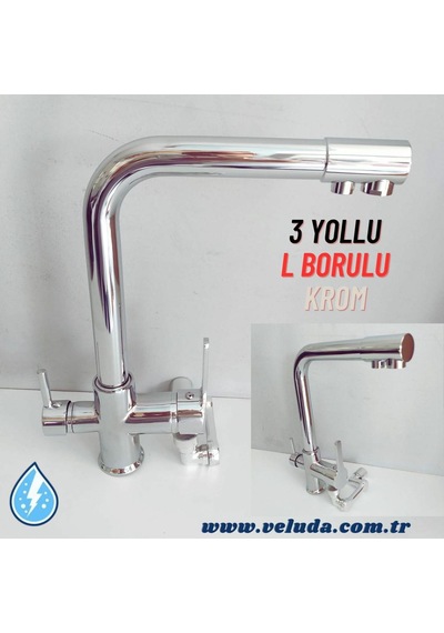 Krom 3 Yollu Musluk Beyaz - Krom