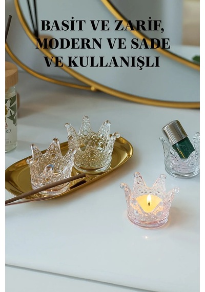 6'lı Set Kristal Taç Mumluk Şeffaf Diğer