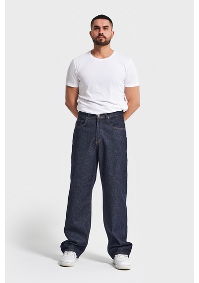Itsbasic Erkek İndigo Renk 7w5-50 Tt25 Relaxed Baggy Fit İç Boy 80cm Rahat Kesim %100 Koton Denim Jean