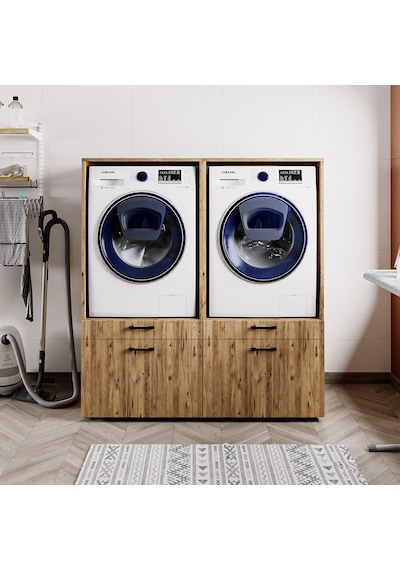 4 Çekmeceli Çamaşır Ve Kurutma Makinesi Dolabı, Banyo Dolabı Atlantik Çam