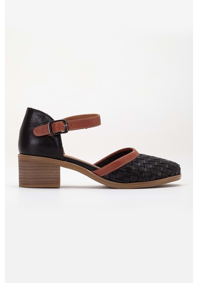 Analin Shoes Kadın Hakiki Deri Burnu Kapalı Örgülü Sandalet Siyah