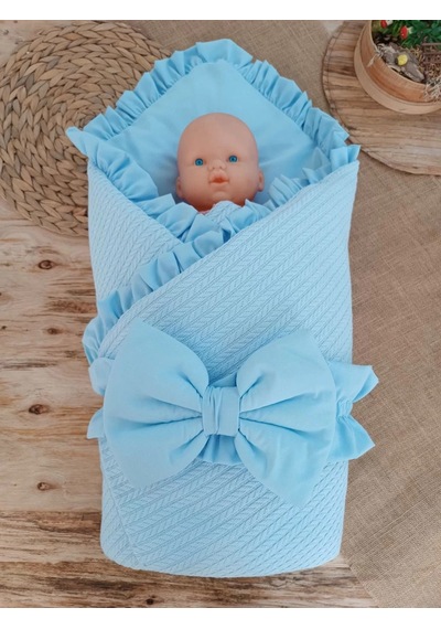 Yenidoğan Tericotton Kumaş Multi Mevsimlik Bebek Battaniyesi Kundak Mavi Çok Renkli