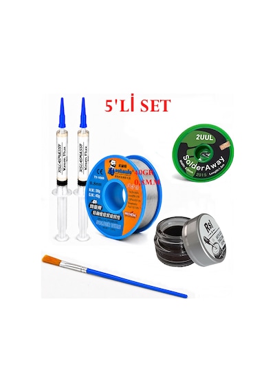 Lehimleme Seti 0,8 Mm 40 Gr Lehim Teli 2 Li Flux 2uul-2015 Lehim Fitili Havya Ucu Temizleme Kremi Fırça Seti St60