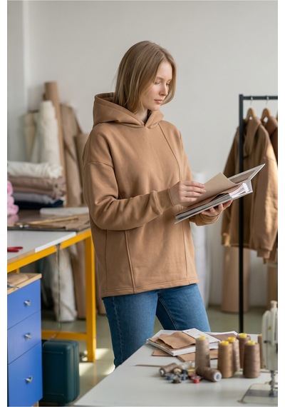 Flovmix Üç İplik Sweat Kapüşonlu Beige