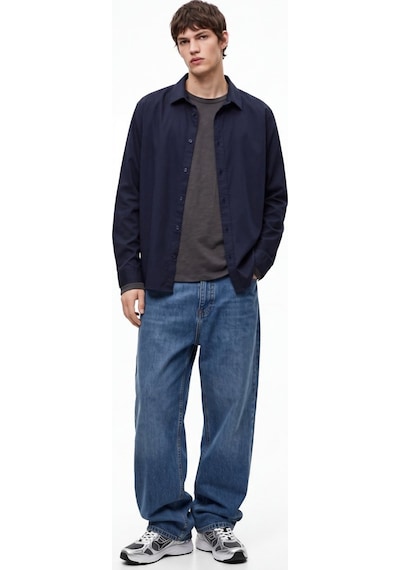 LTB Slim Fit Yaka Detaylı Uzun Kollu Lacivert Gömlek