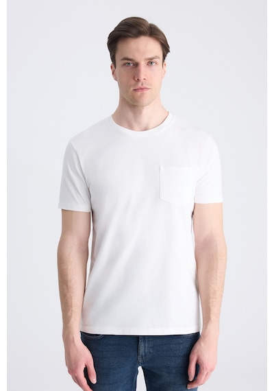 Twn Slim Fit Ekru Düz %100 Pamuklu T-shirt 4ec1400111252 E01