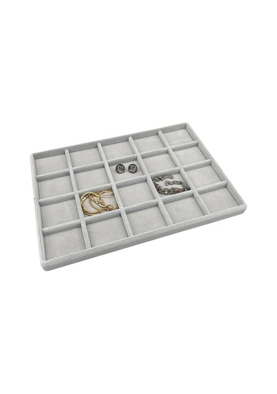 Yerli Üretim Süet Kumaş Gri Renkli 34/24 Cm 20 Bölmeli Çekmece Içi Takı Standı Çok Renkli