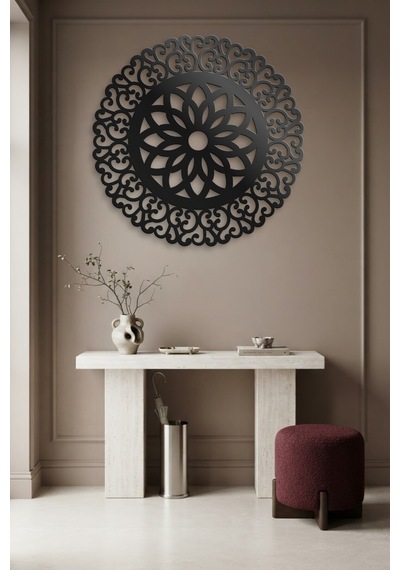 Lotus Mandala Metal Duvar Tablosu - Duvar Sanatı - Duvar Dekoru - Siyah