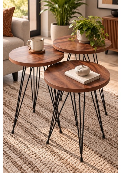 Sulorahome Zigon Sehpa Takımı Çam Desenli Kahverengi Atlantik Çam
