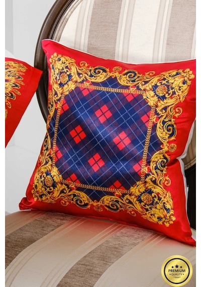 Belize Baskılı Saten Kırmızıya Siyah Kırlent Kılıfı 45x45 Cm Ikili -1435 45 x 45