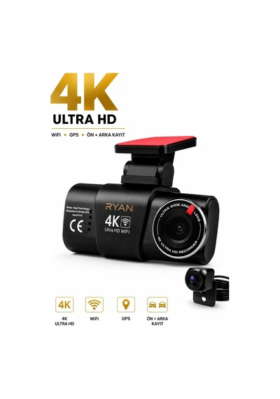 Bagajon Ryan Yapay Zeka Destekli 4k Ön 1080p Arka Araç Kamerası Wifi Gps, Gece Görüşü, G-sensor, Park Kiti