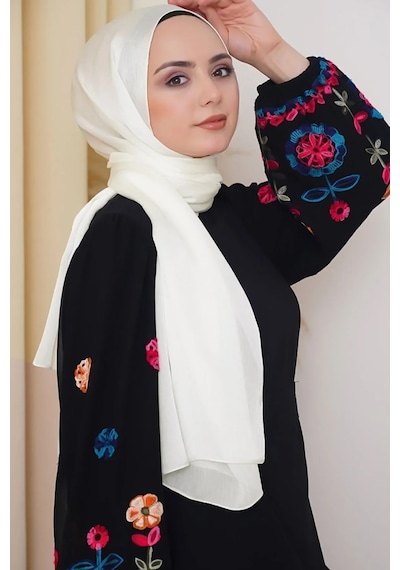Flora Tekstil Janjan Trend Parlak Saten Dokulu Abiye Şifon Işıl Şal Jan-şal-2510 Ekru