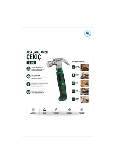 Çekiç Kısa Çatal Ağızlı 8 Oz 16 Cm Ergonomik Yumuşak Sap Htaş Mar