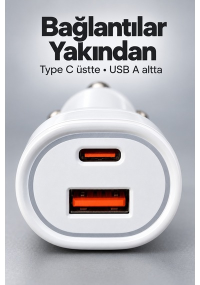 Tek Type C Ve Usb A Çift Çıkışlı Araç Şarj Aleti Najmaddin Diğer