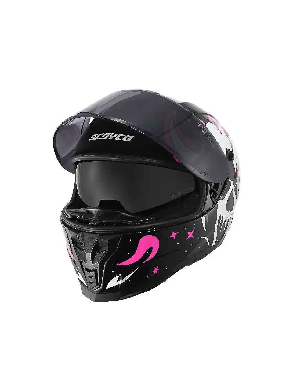 Skull Full Face Kadın Motosiklet Kaskı Güneş Vizörlü,dot & Ce Onaylı Beyaz - Pembe - Siyah Skull Full Face Kadın Motosiklet Kaskı Güneş Vizörlü,dot & Ce Onaylı Beyaz - Pembe - Siyah
