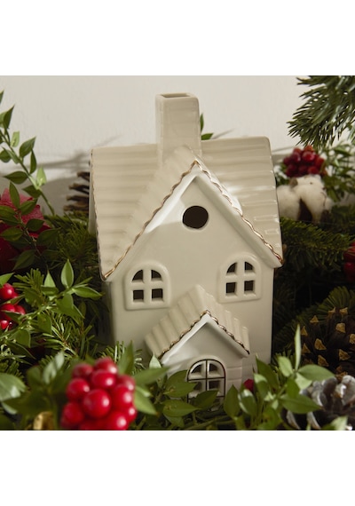 Karaca Home New Year Yılbaşı Ev Şekilli Ledli Dekoratif Obje Beyaz 10,2 X 9,7 X 18 Cm
