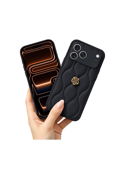 Apple İphone 17 Pro Max Uyumlu Kılıf Camellia Deri Kılıf Siyah